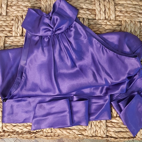 Eggplant Sleeveless Tie Waist Satin Blouse Top - Picture 2 of 7